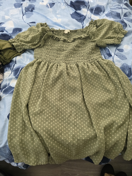 indigo Rose Dresses & Skirts - Smocked Off-Shoulder Mini Dress in Olive Green